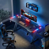 LED Gaming Desk Computer Table Workstations w/ Headphone Hook & Cup Holder Black