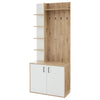 Coat Rack Shoe Storage 5 Shelves Closed Cabinet 4 Hooks Entryway 180cm White/Oak