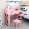Kids Vanity Set with LED Mirror,Makeup Desk with 1 Drawers &,2 Open Shelves