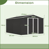 Garden Shed 10X12FT Metal Apex Roof Free Foundation Storage House Anthracite