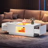 LED Coffee Table With Storage 2 Drawers Living Room Furniture High Gloss White