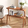 Solid Wood End Table, 2 Tier Tall Narrow End Table with Storage Shelves