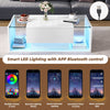 High Gloss White Coffee Table with LED & Drawer, Tempered Glass Top Centre Table