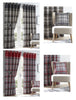 Check curtains eyelet ring top lined ochre yellow grey taupe tartan ready made