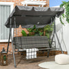 3-Seater Outdoor Rattan Swing Chair, Hanging Bench w/ Stand & Adjustable Canopy
