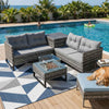 4-Seater Rattan Furniture Set with Fire Pit Table and Side Storage Box Grey
