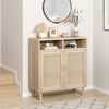 Natural Rattan Sideboard with Shelves Woven Doors Multipurpose Storage Cabinet