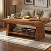 47 Inch Solid Wood Coffee Table, 2 Tier Farmhouse Center Table for Living Room