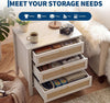 Boho 3 Drawers Nightstand,Rattan Bedside Table w/Golden Handles,for Bedroom