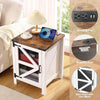 Farmhouse End Table 18" Nightstand w/ Charging Station, Barn Door & Adjustable