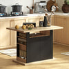 Kitchen Island with Storage Cabinet and Spice Rack, Black & Natural