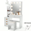 White Dressing Table with LED Lights Mirror Stool Drawers Vanity Makeup Desk Set