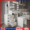 White Dressing Table with LED Lights Mirror Stool Drawers Vanity Makeup Desk Set