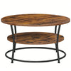 2-Tier Round Coffee Table with Storage Shelves, Industrial Wooden Center Table