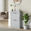 Slim Shoe Storage Cabinet with 2 Flip Drawers for Entryway, Grey