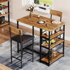 Dining Table Set Bar Table and Upholstered Chair for 2 Kitchen 3 Storage Shelves