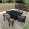 6 Seater Black Aluminium Garden Dining Set with Firepit Table FTR139