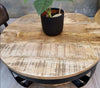 Rustic Coffee Table Vintage Industrial Solid Wooden Round Large Storage Shelf