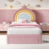 Upholstered Bed 3ft Single Bed Frame with Storage Drawer and Rainbow Headboard