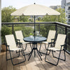 4 Seater Garden Dining Set with Parasol – Cream Folding Patio Table & Chairs Out