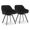 2x Black Rotatable Dining Chairs Velvet Seat Metal Leg Swivel Kitchen Modern