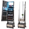 Standing Jewelry Armoire Lockable Jewelry Cabinet Vanity Mirror-Brown