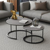 Set of 2 Nesting Coffee Tables Round Side End Table with Black Metal Frame, Grey