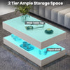 High Gloss LED Coffee Table Modern White Marble 2 Tiers Rectangle Tea Table