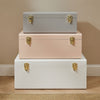 BTFY Metal Storage Trunks Set of 3 Grey White Blush Gold Hardware Chest