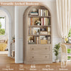 Arched Bookcase with Drawers Arch Display Cabinet Tall Bookshelf 79.5x36x177cm