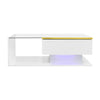 Coffee Table with LED Light & Glass Top White With Drawer Living Room Furniture