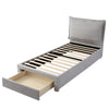 Single Upholstered Bed Frame 3ft Bed Frame with Headboard, Drawer & Wood Slats