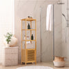 140cm Tall Bathroom Cabinet Freestanding Storage Unit w/ 3 Shelves Slim Cupboard
