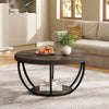 Round Coffee Table, 2-Tier Wooden Center Table w/ Storage Home Accent Table