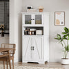 Tall White Kitchen Pantry Cupboard with 2 Frosted Glass Doors Storage Cabinet
