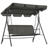 3-Seater Outdoor Rattan Swing Chair, Hanging Bench w/ Stand & Adjustable Canopy