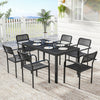 Garden Table and Chairs Set 6, Outdoor Dining Set with Umbrella Hole, Black