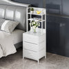 Bedside Table with Charging Station and LED Light Strips Nightstand W/ 3 Drawers