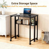 Folding Desk with Storage Shelf Rolling Desk on Wheels Foldable Computer Table