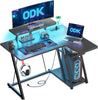 Gaming Desk with LED Lights & Power Outlets, 100CM Computer Desk with Monitor St
