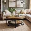 Round Coffee Table, 31.5'' Industrial Accent Cocktail Table with Storage Shelf