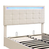 Upholstered Bed 4ft6 Double LED Hydraulic Bed Frame with Ottoman Storage Beige