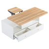Lift up Coffee Table w/ Wheels & 4 Drawers, Height Adjustable Top, White/Wood