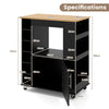 Kitchen Island Rolling Storage Cabinet Trolley Cart Shelves-Black
