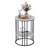 2Tier Round Side Table Marble Top Coffee Table Bedroom Nightstand Indoor Outdoor