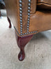 New Chesterfield Queen Anne High Back Wing Armchair Real Leather Tan