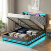 4ft6 Double Bed Frame with RGB LED Lights, Platform Bed Frame, Dark Grey