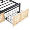 4ft6 Double Wooden Bed Frame with Storage Headboard, LED Light & Rattan Drawers