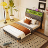 4FT6 DOUBLE BED FRAME WITH DIMMABLE RGB LIGHT UPHOLSTERED STORAGE HEADBOARD Pale