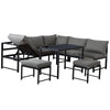 Garden Furniture Set Metal 7 Seater Outdoor Dining Table and Sofa with Cushions
